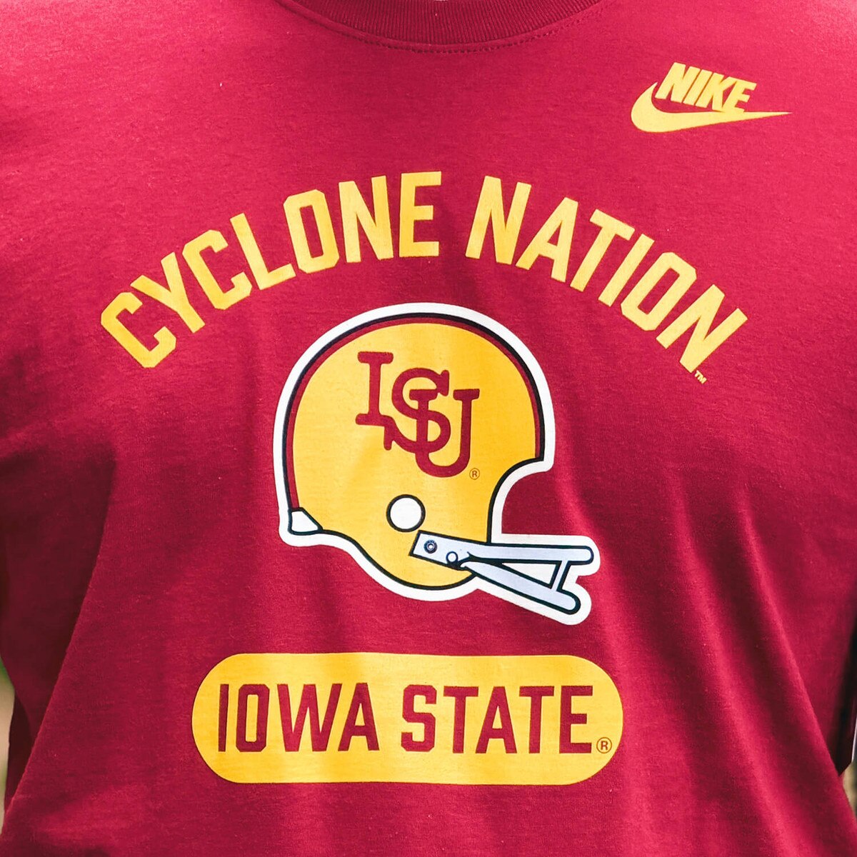 Nike ISU Cyclone Nation Fanwear 26 Cardinal Core Short Sleeve T-Shirt design close up